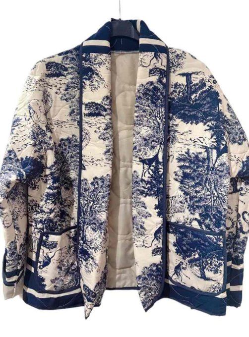 Veste " Christian " imprimé toile de Jouy jungle taille unique 36 au 44 - Bleue