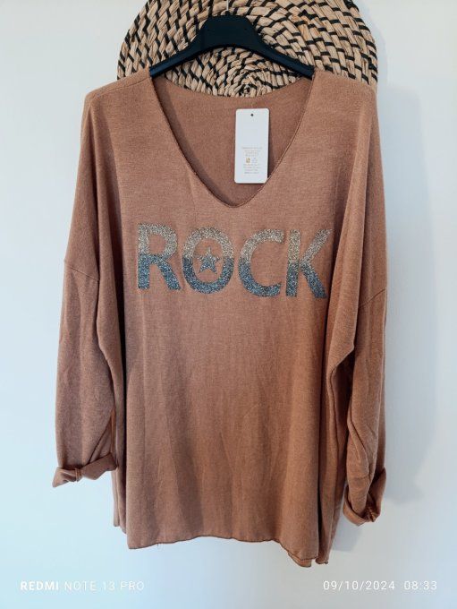 Pull inscription Rock Camel ou noir 38 jusqu'à la taille 44