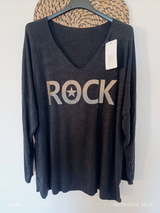 Pull inscription Rock Camel ou noir 38 jusqu'à la taille 44