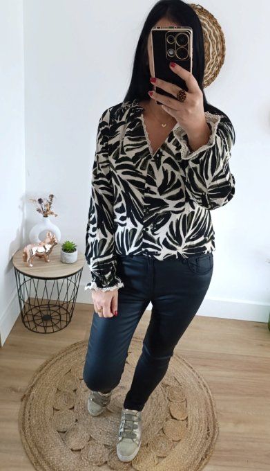 Blouse imprimé feuillage aux couleurs automnales - S au XL