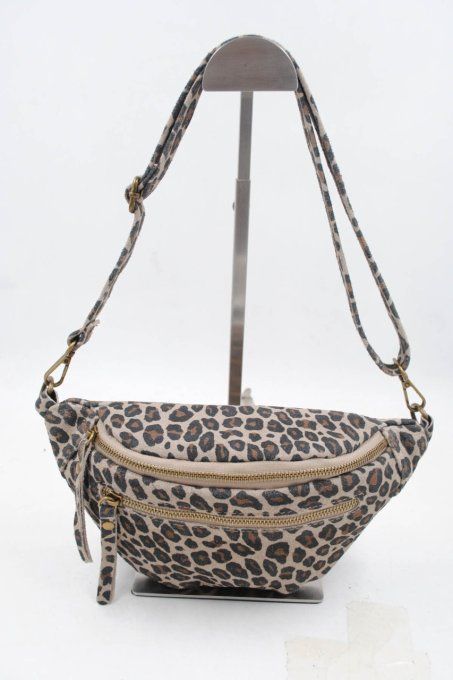 Sac banane cuir véritable imprimé leopard 