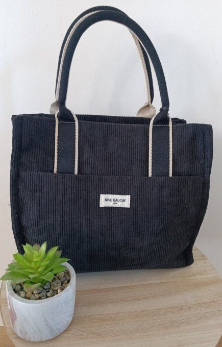 Sac chic " RIVE GAUCHE  " en velours  noir, anses souples - Copie