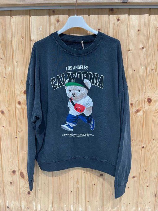 Sweat gris avec nounours inspi inscription Los Angeles California 