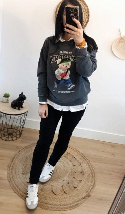 Sweat gris avec nounours inspi inscription Los Angeles California 