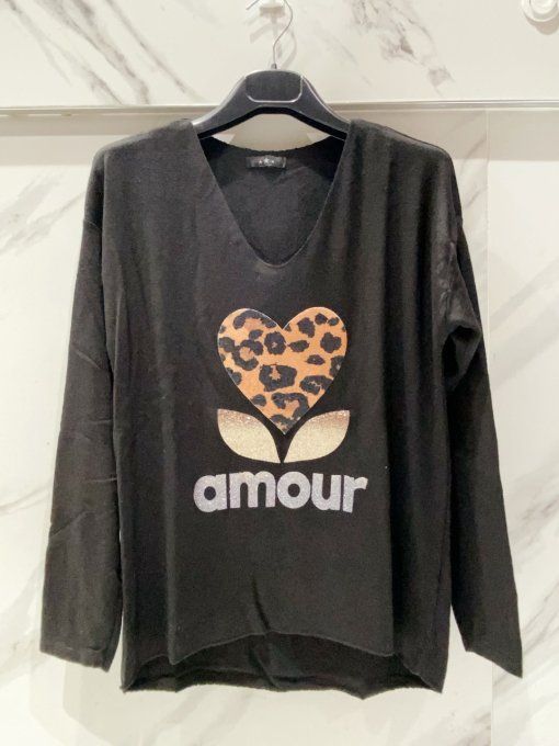 Pull noir logo amour , taille unique 34 36 petit 38 