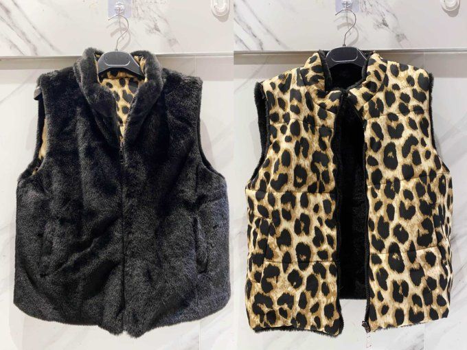 Gilet sans manches fausse fourrure reversible en imprimé animal 