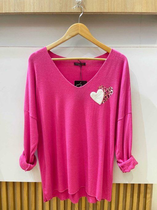 Pull coeurs noir ou fuschia