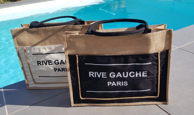 Sac rive Gauche Paris noir ou blanc en jute