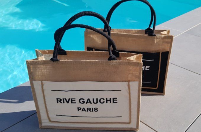 Sac rive Gauche Paris noir ou blanc en jute