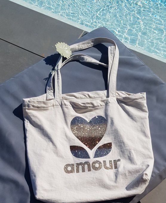 Sac format tote bag en coton logo Amour en paillettes April vintage - 3 Modèles