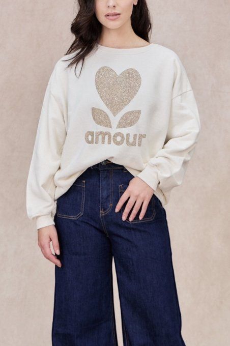 April Vintage - Sweat AMOUR Rouge ou Ecru