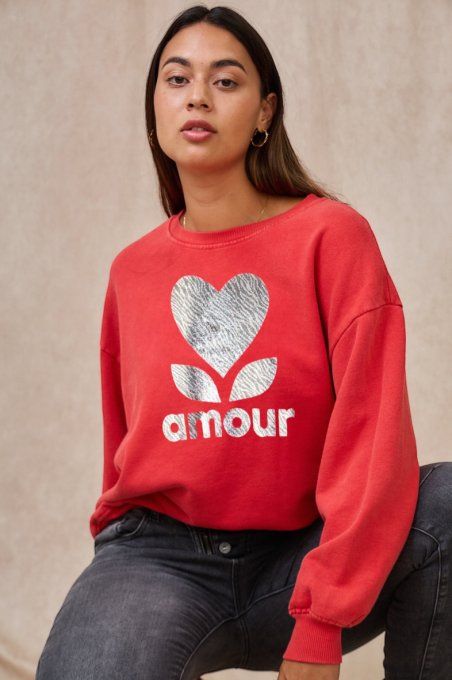 April Vintage - Sweat AMOUR Rouge ou Ecru