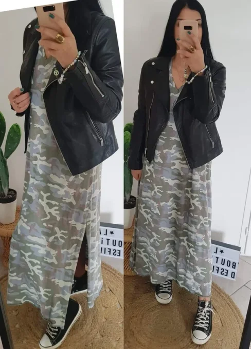 Robe longue " Army " Camouflage Farfalla . Taille unique 36 au 40