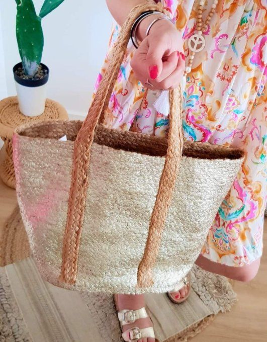 Grand sac jute avec du doré