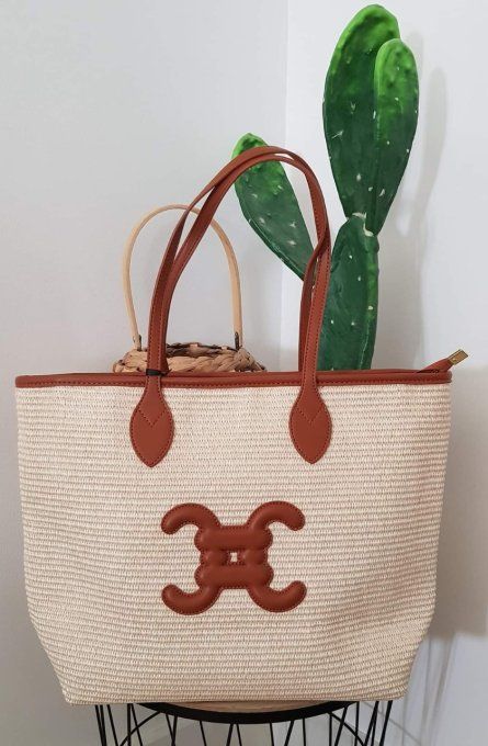 Sac logo C en raphia logo camel 