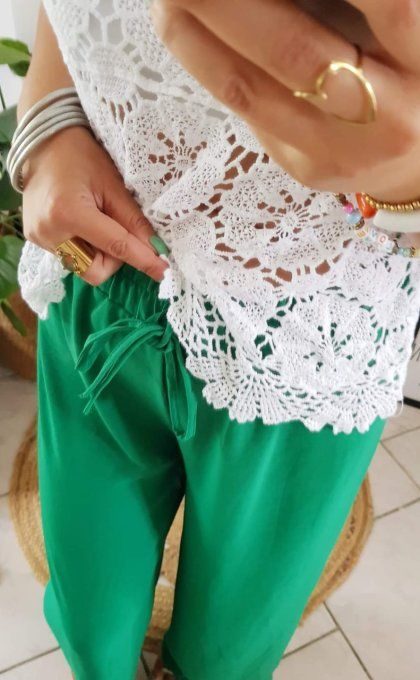 Pantalon fluide coupe palazzo vert bresil .Tailne unique 36 au 44