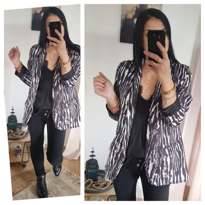 Blazer imprimé stylé noir et blanc  tendance taille unique 36 38 40 