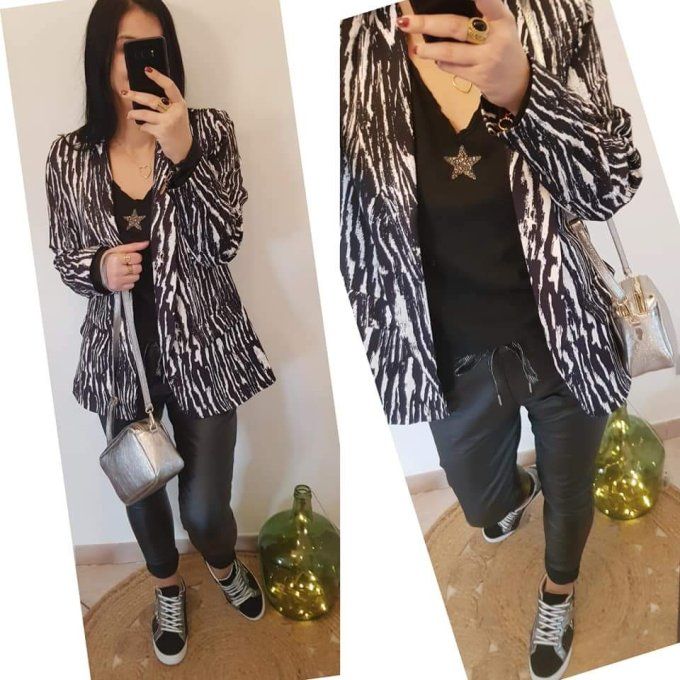 Blazer imprimé stylé noir et blanc  tendance taille unique 36 38 40 