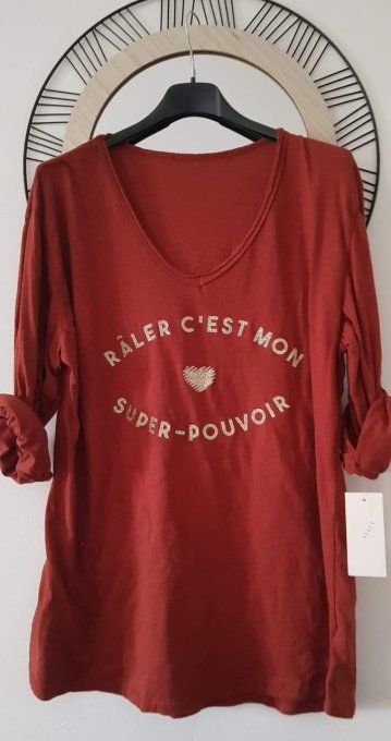 Top râler c'est mon super pouvoir plus que rouge foncé 