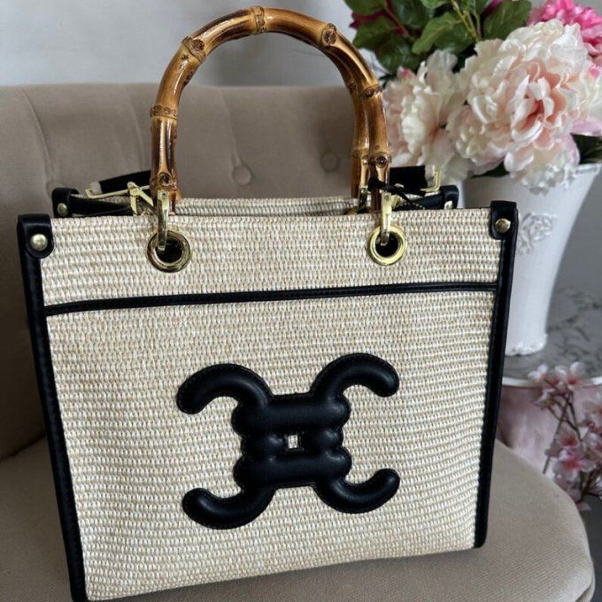 Sac " Line " logo Noir , anses rigides style bambou