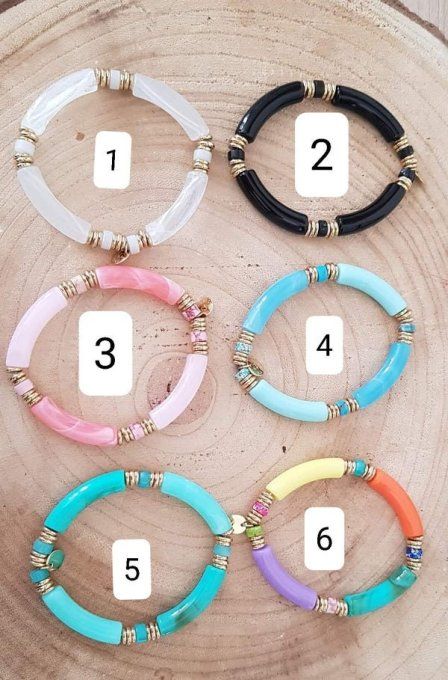 Bracelet tubo résin élastique tendance colorés 9 modèles 