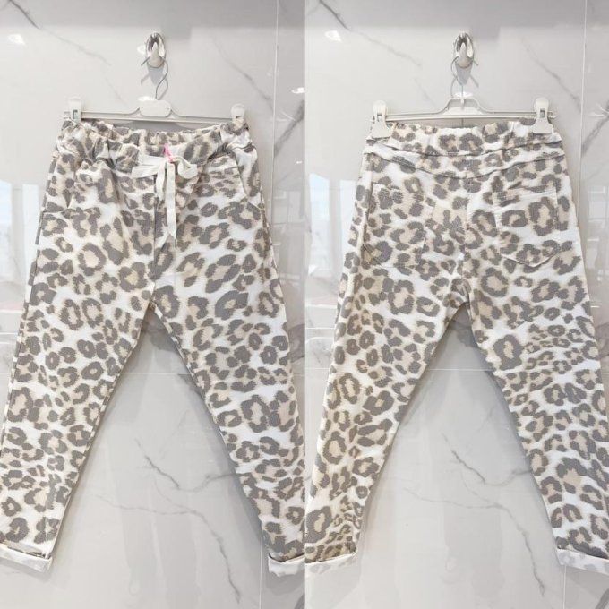 Pantalon magique, Jog blanc imprimé animal - Taille unique 36 au 40