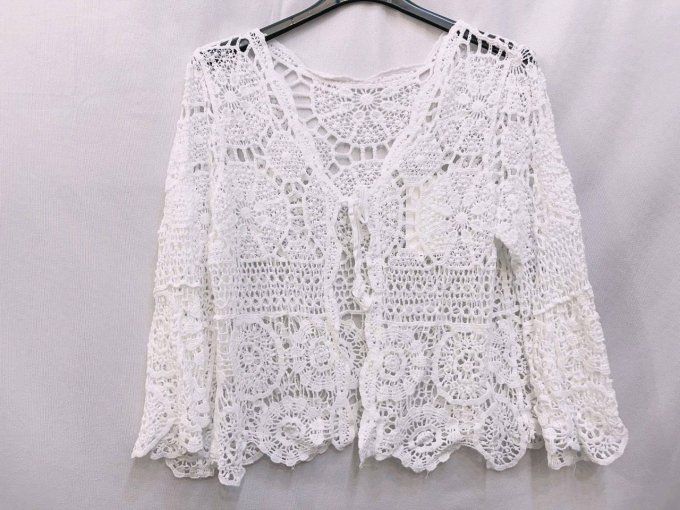 Gilet blanc crochet bohème t. Unique 36 au 40