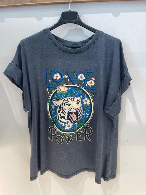 Tee shirt tigre 2 variantes inscription Love power 