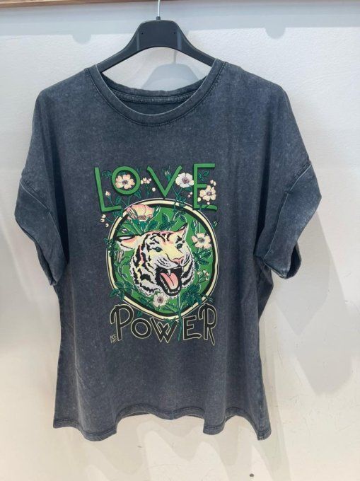 Tee shirt tigre 2 variantes inscription Love power 