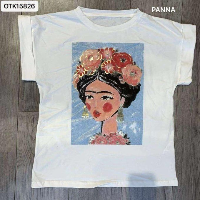 Tee shirt Frida Kahlo BLANC 2 variantes Taille unique 36 au 40