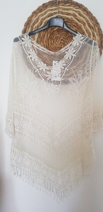 Tunique kimono de plage blanc ecru