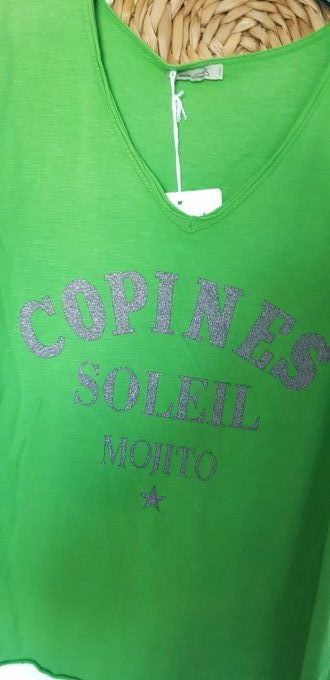 Tee-shirt vert inscription argenté copines soleil mojito